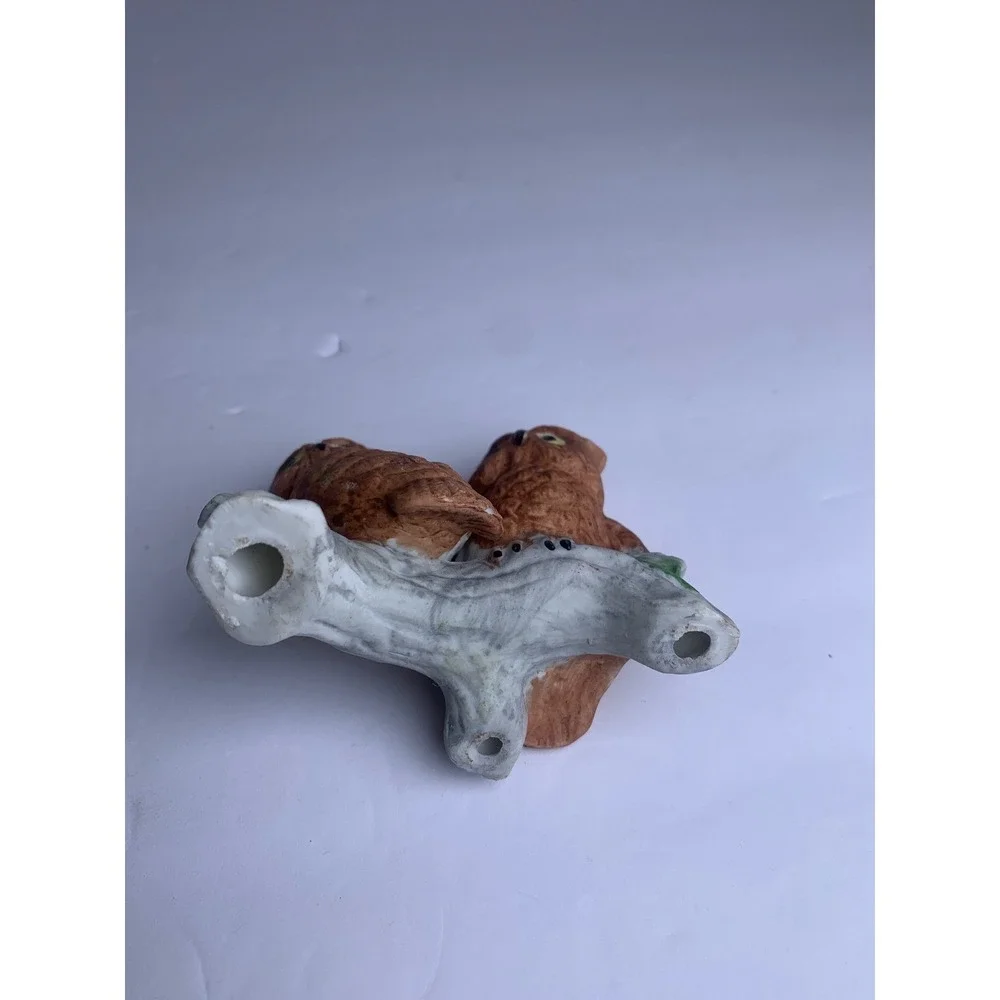 Vintage Ceramic Owl Figurine Pair on Branch Brown Bird Decor Hand Painted‎